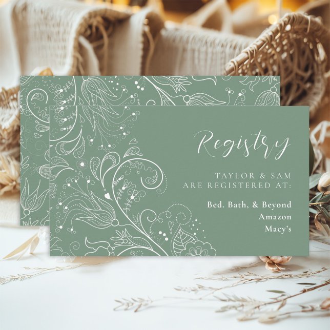 Carte D'accompagnement Sage Green Elegant Floral Mariage Registre (Créateur téléchargé)
