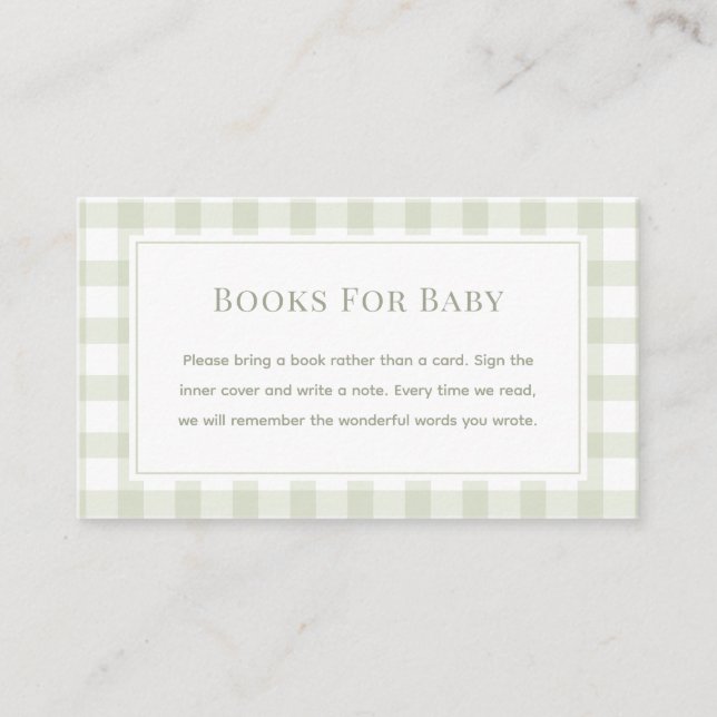 Carte D'accompagnement Sage Green En vichy Baby shower Livres Pour Bébé (Devant)