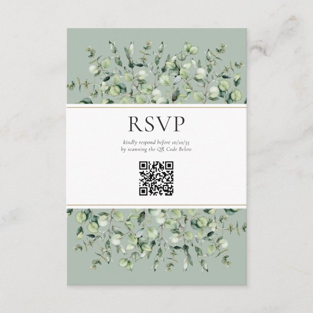 Carte D'accompagnement Sage Green Eucalyptus QR Code Mariage RSVP (Devant)