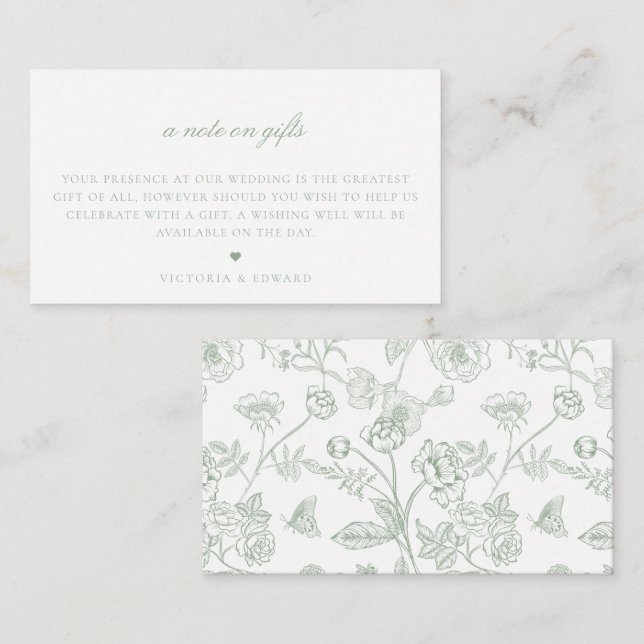 Carte D'accompagnement Sage Green Floral A Note Sur Les Cadeaux Mariage (Devant / Derrière)
