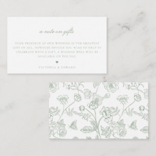 Carte D'accompagnement Sage Green Floral A Note Sur Les Cadeaux Mariage