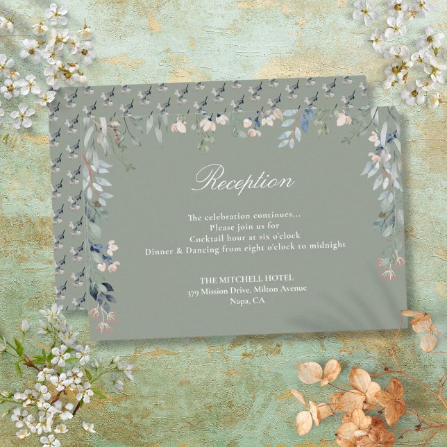 Carte D'accompagnement Sage Green Floral Fleurs sauvages Réception de mar (Sage Green Floral Wildflowers Wedding Reception Enclosure Card)