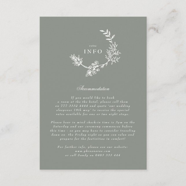 Carte D'accompagnement Sage Green Floral Monogramme Mariage de couronne (Devant)