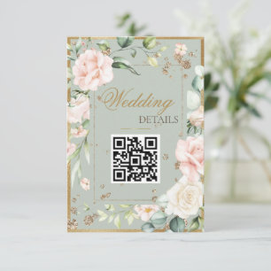Carte D'accompagnement Sage Green Gold Aquarelle QR Code Floral Mariage