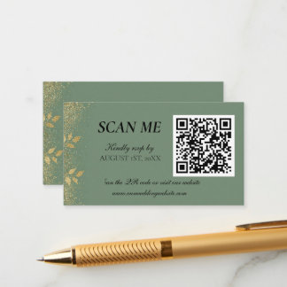 Carte D'accompagnement Sage Green Gold Wedding QR Code RSVP