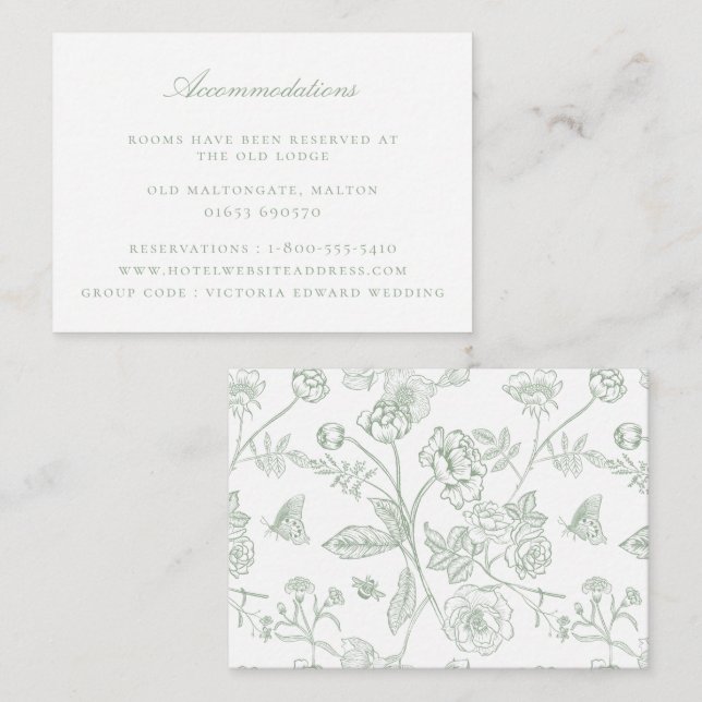 Carte D'accompagnement Sage Green Mariage Floral Hébergements (Devant / Derrière)