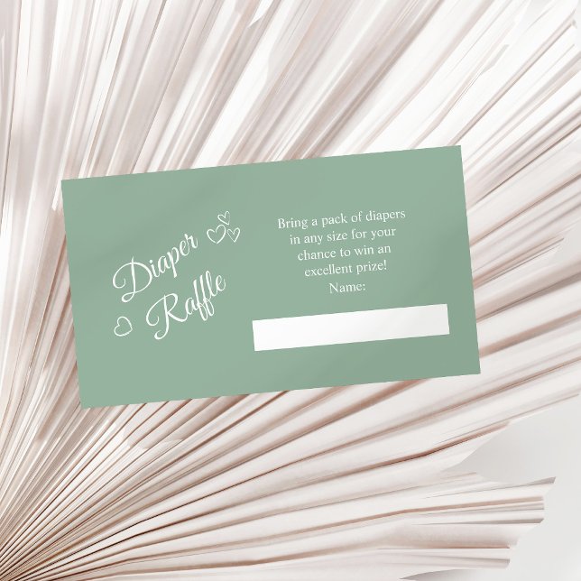 Carte D'accompagnement Sage Green Minimaliste Baby shower Déchets Raffle (Sage Green Minimalist Baby Shower Diaper Raffle Enclosure Card on a sunny neutral dry palm leaf.)
