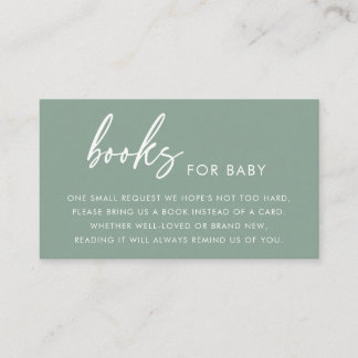Carte D'accompagnement Sage Green Modern Books for Baby Shower Enclosure