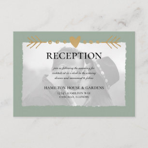 Carte D'accompagnement Sage Green Photo moderne Gold Hearts Réception