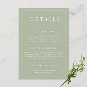 Carte D'accompagnement Sage Green Simple Détails du Mariage officiel