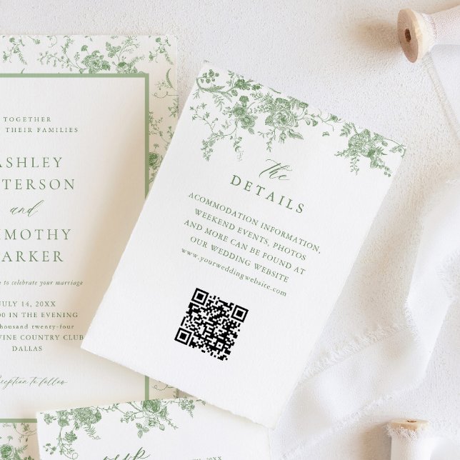 Carte D'accompagnement Sage Green Toile Français Floral Détails Mariage Q (Créateur téléchargé)