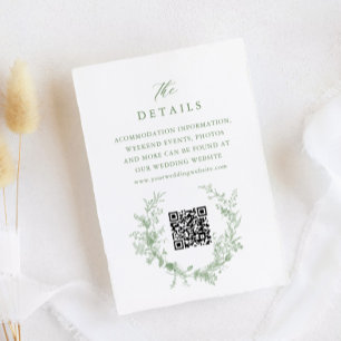 Carte D'accompagnement Sage Green Toile Français Floral QR Détails du Mar