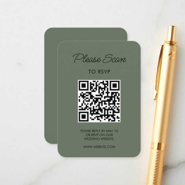 Carte D'accompagnement Sage Green Wedding RSVP Modern Minimalist Simple (Devant/Arrière en situation)