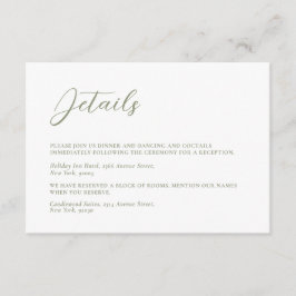 Carte D'accompagnement Sage minimaliste vert & blanc Mariage simple