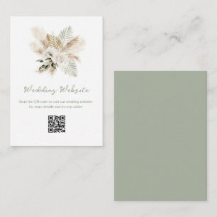 Carte D'accompagnement sage vert pampas QR code site mariage