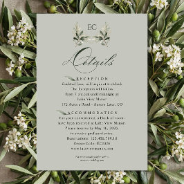 Carte D'accompagnement SageGreenOlive Branch Monogram Wedding Details 