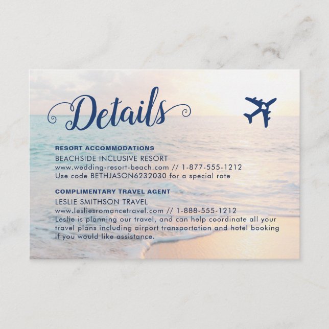 Carte D'accompagnement Sand Beach Mariage Détails Hébergement Voyage (Devant)