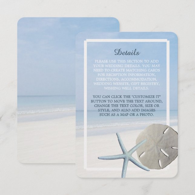Carte D'accompagnement Sand Dollar et Starfish Beach Wedding Détail (Devant / Derrière)