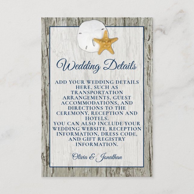 Carte D'accompagnement Sand Dollar Rustic Beach Driftwood Détails du Mari (Devant)