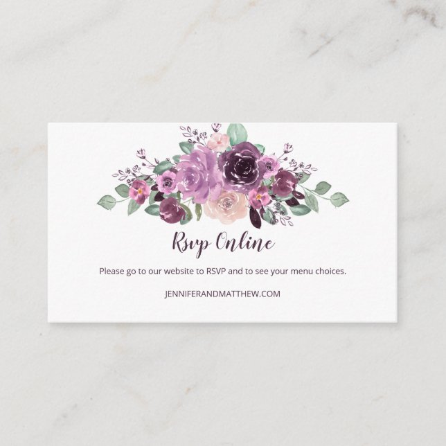 Carte D'accompagnement Sangria violet mauve Floral RSVP en ligne | (Devant)