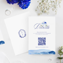 Carte D'accompagnement Santorini Grèce Aquarelle Mariage Détail QR Code