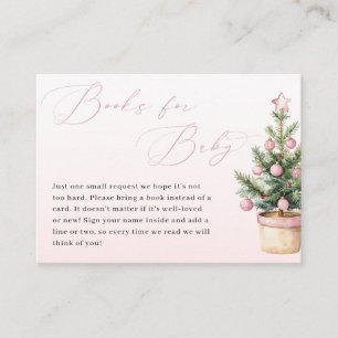 Carte D'accompagnement Sapin de Noël Rose Livres pour Bébé Fille Hiver