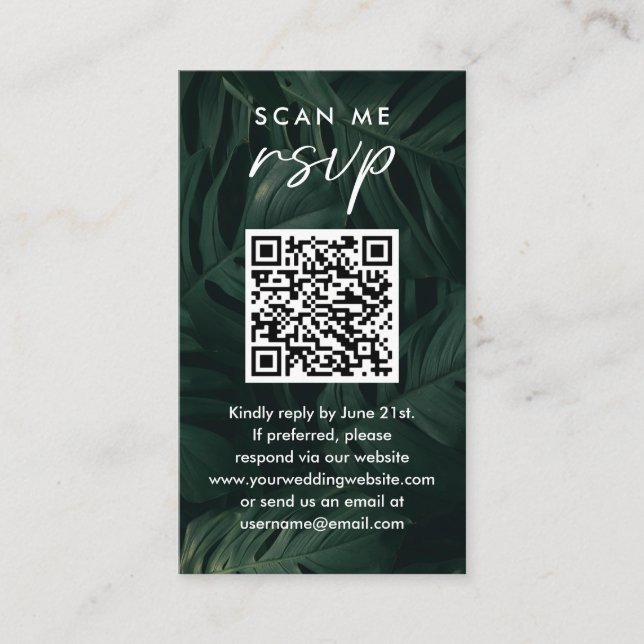 Carte D'accompagnement Scan Me RSVP Destination Tropical Mariage QR Code (Devant)