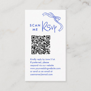 Carte D'accompagnement Scan Me RSVP Mariage bleu français QR Code RSVP