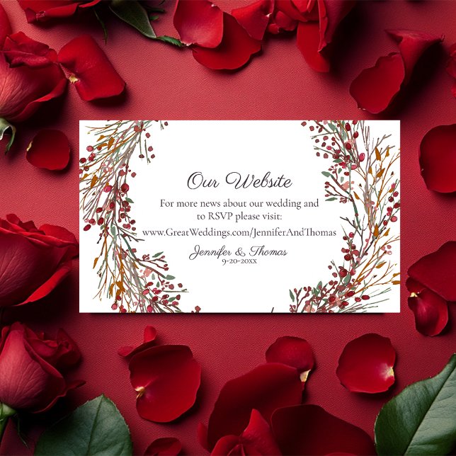 Carte D'accompagnement Scarlet Red Winter Wreath Floral Mariage Website (Créateur téléchargé)