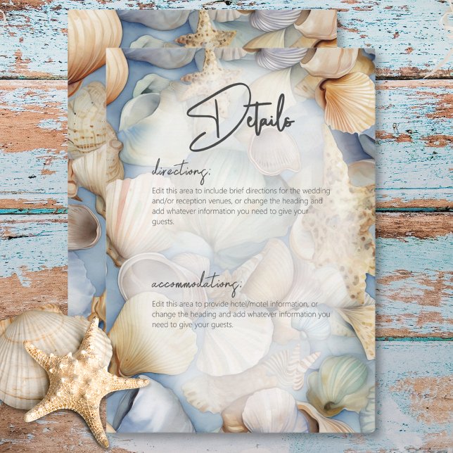 Carte D'accompagnement Scène Coquillages tropicaux Détails Mariage modern (Tropical Seashells Scene Modern Wedding Details Enclosure Card)
