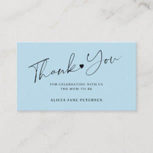 Carte D'accompagnement Script baby shower budget bleu merci