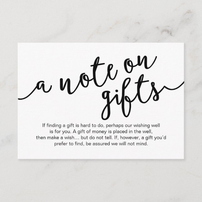 Carte D'accompagnement Script Black Rustique, Une note sur les cadeaux (Devant)