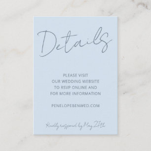 Carte D'accompagnement Script Bleu Clair Détails du site Web de Mariage Q