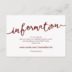Carte D'accompagnement Script bourgogne rustique, détails Mariages, RSVP