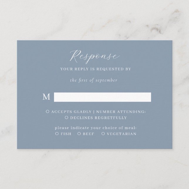 Carte D'accompagnement Script classique élégant Dusty Blue Wedding Rsvp (Devant)
