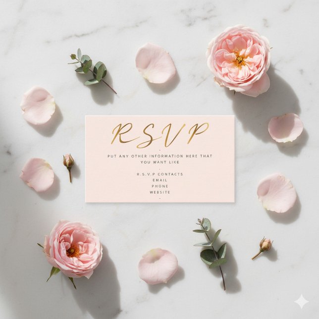 Carte D'accompagnement Script d'effet or, rose RSVP (Pink and gold pretty R.S.V.P wedding enclosure card.)