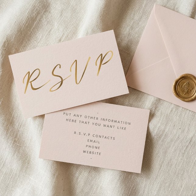 Carte D'accompagnement Script d'effet or, RSVP rose nuptiale (Gold effect script, RSVP bridal pink Enclosure Card.)