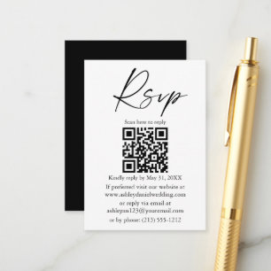 Carte D'accompagnement Script d'encre de calligraphie mariage QR noir RSV