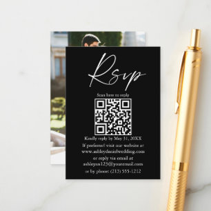 Carte D'accompagnement Script d'encre de calligraphie mariage QR noir RSV
