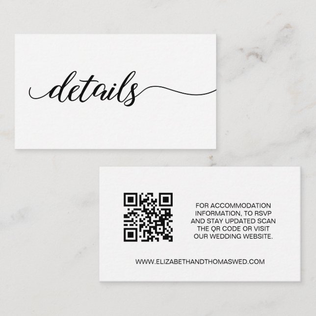 Carte D'accompagnement Script élégant Détails Mariage site Web QR code (Devant / Derrière)