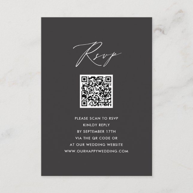 Carte D'accompagnement Script élégant Gris moderne Simple QR Wedding RSVP (Devant)