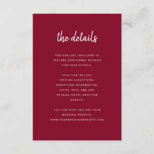 Carte D'accompagnement Script minimaliste moderne Burgundy Détails au s