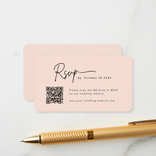 Carte D'accompagnement Script Minimaliste Rsvp Qr Code Mariage Soft Peach