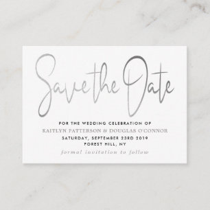 Carte D'accompagnement Script moderne Argent Foil Enregistrer la date