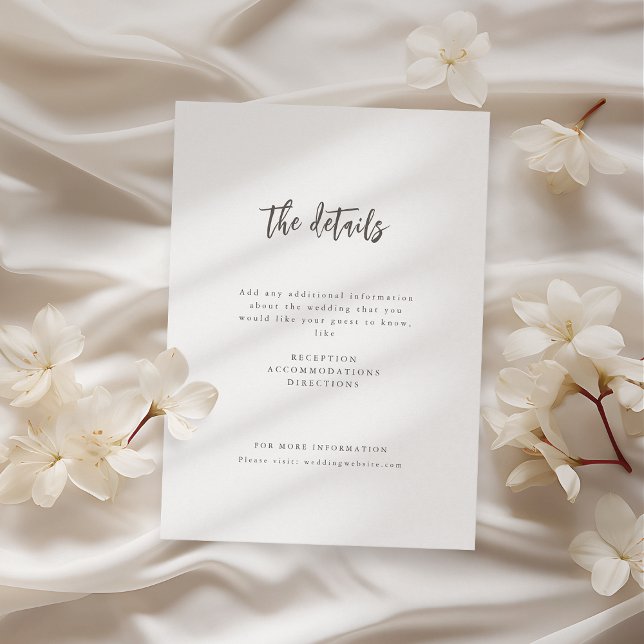 Carte D'accompagnement Script moderne chic minimaliste Détails Mariage En (Modern Chic Script Minimalist Wedding Details Encl Enclosure Card)