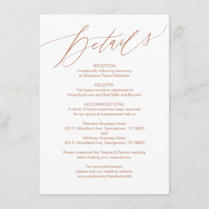 Carte D'accompagnement Script moderne, Cuivre, Mariage Détails Card