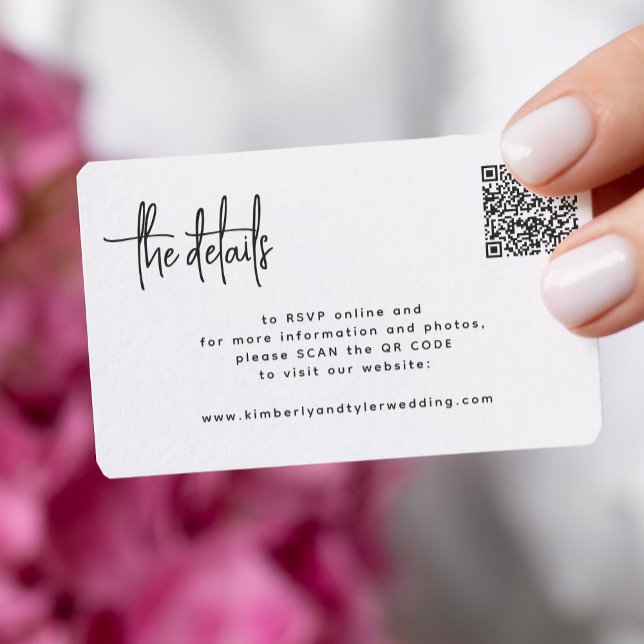 Carte D'accompagnement Script moderne QR CODE moderne RSVP détails mariag (You can choose the ROUNDED CORNERS option)