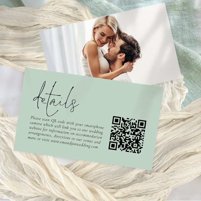 Carte D'accompagnement Script moderne QR Code Photo Sage Détails du Maria (Front and back view)