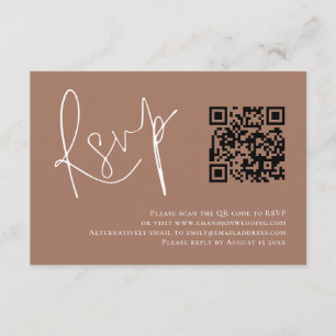 Carte D'accompagnement Script moderne QR Code Soft Mariage Brown RSVP
