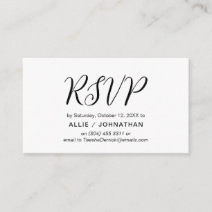 Carte D'accompagnement Script noir esthétique, mariage RSVP réponse